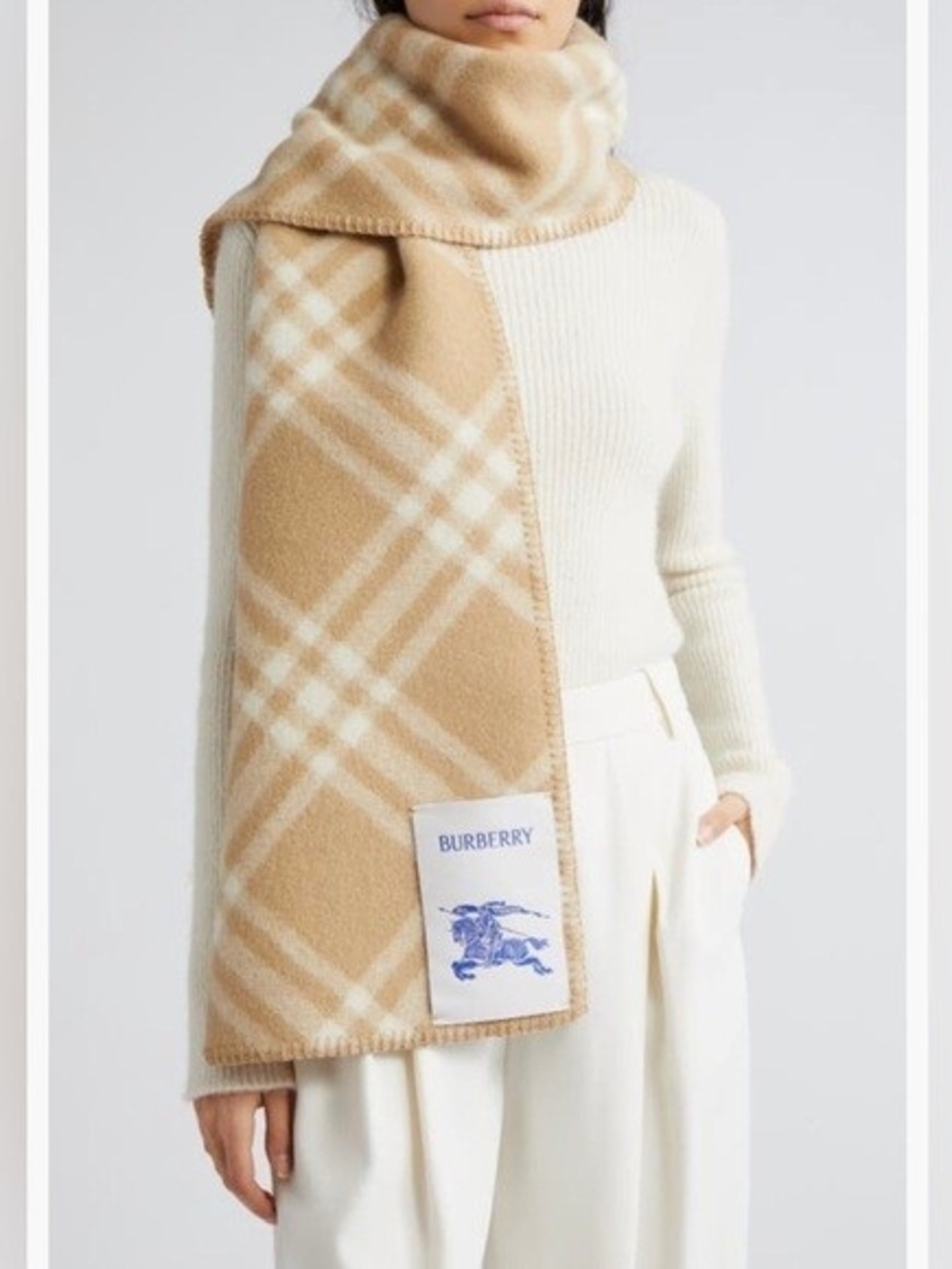Burberry Equestrian Knight Detail Check Wool Scarf